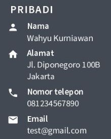 Informasi pribadi untuk layanan pelanggan cv