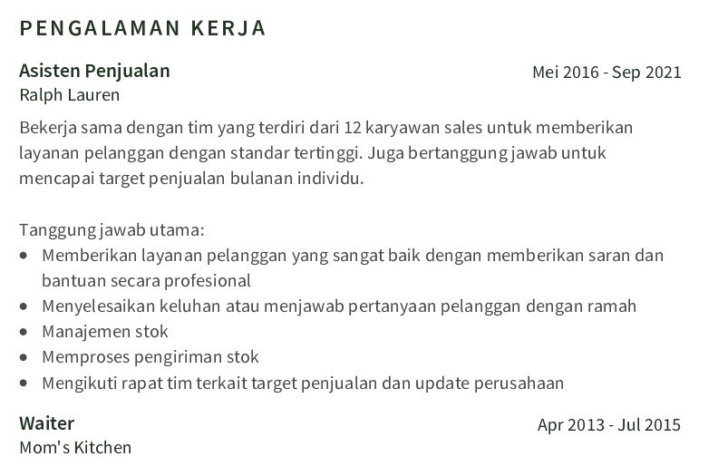 Pengalaman Kerja untuk retail cv